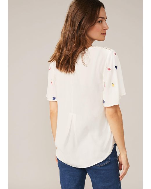 Phase Eight White Scattered Embroidered Blouse