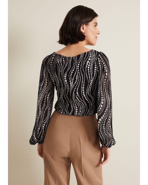 Phase Eight Brown Patricia Pearl Print Woven Mix Top