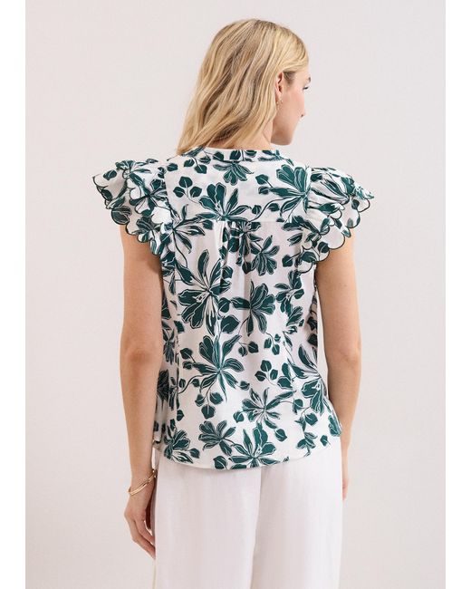 Phase Eight Blue Rena Cotton Floral Blouse