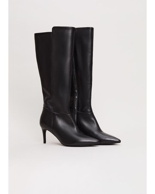Phase Eight Black Leather Knee High Heeled Boot