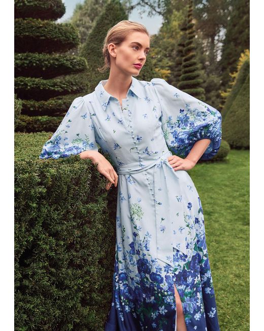 Phase Eight Blue Noella Floral Shirt Midaxi Dress