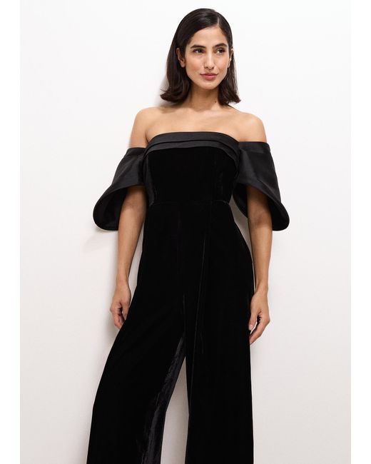 Phase Eight Black Angelica Bardot Velvet Jumpsuit