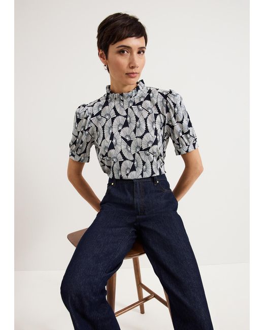 Phase Eight Blue Samiha Fan Print Texture Top