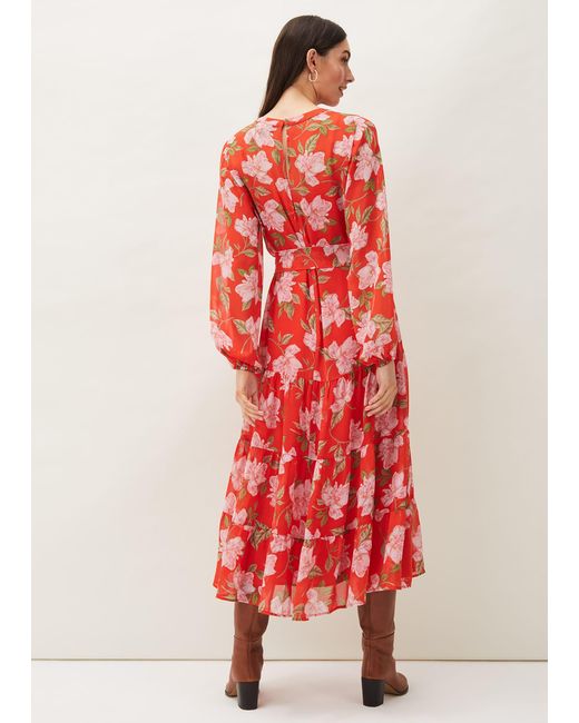 Phase Eight Red 's Philippa Floral Chiffon Maxi Dress