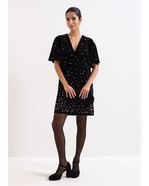 Phase Eight Black Pennie Velvet Pearl Tunic Dress