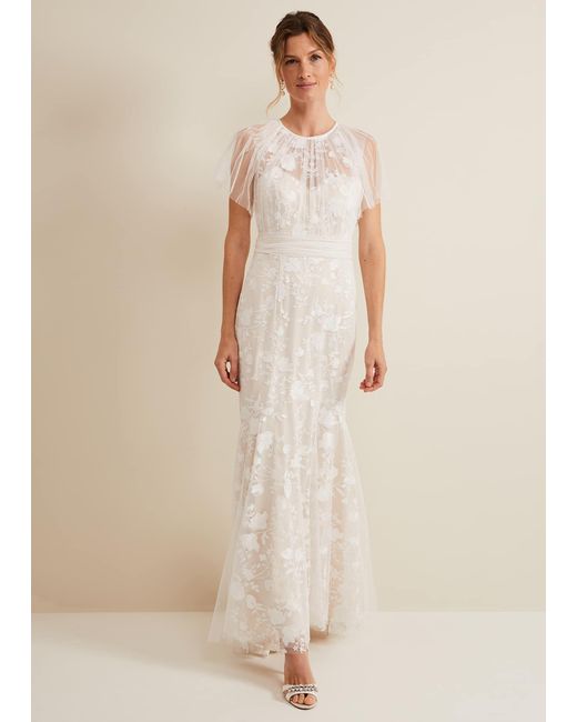Phase Eight Natural Delilah Mesh Embroidered Maxi Wedding Dress