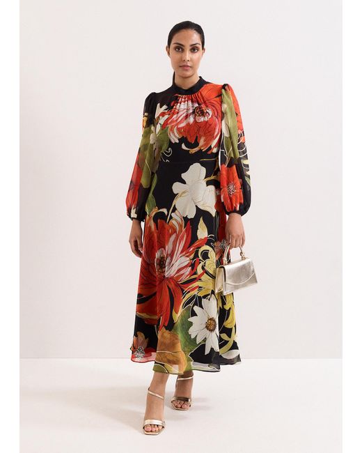 Phase Eight White Petite Eve Floral Printed Midi Dress