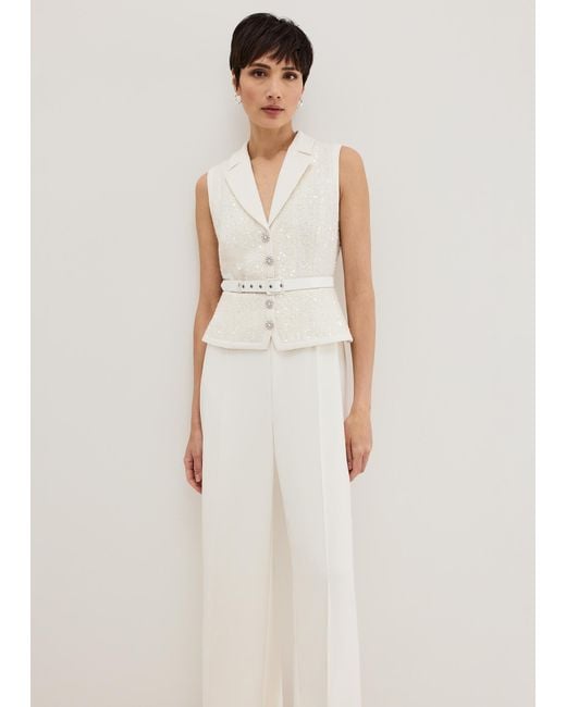 Phase Eight Gray Ruby Sequin Bodice Wide Leg Jumpsuit