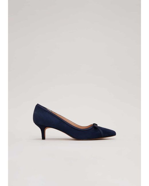 Phase Eight Blue 's Bow Kitten Heel Shoes