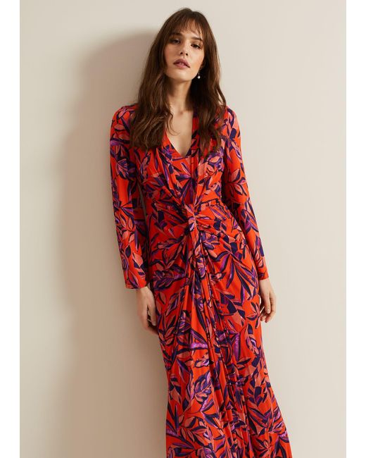 Phase Eight Red 's Briella Jersey Leaf Print Maxi Dress