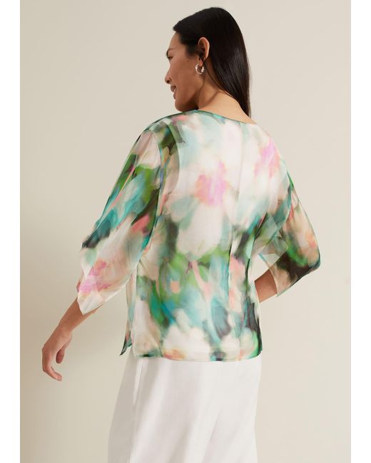 Phase Eight Green Ava Blurred Floral Silk Blouse