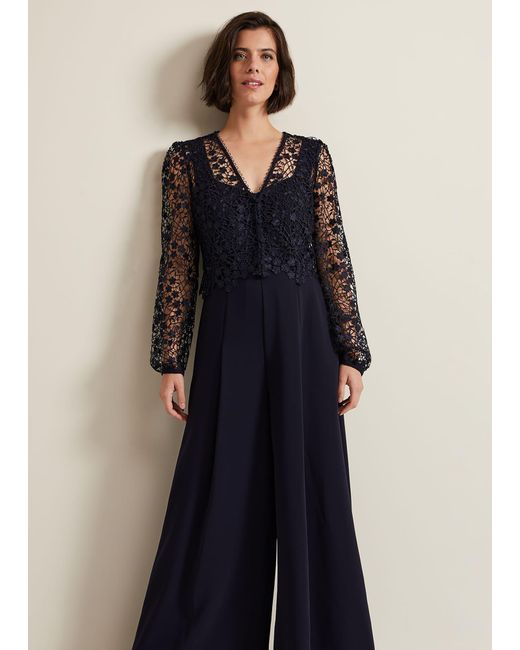 Phase Eight Blue 's Mariposa Navy Lace Jumpsuit