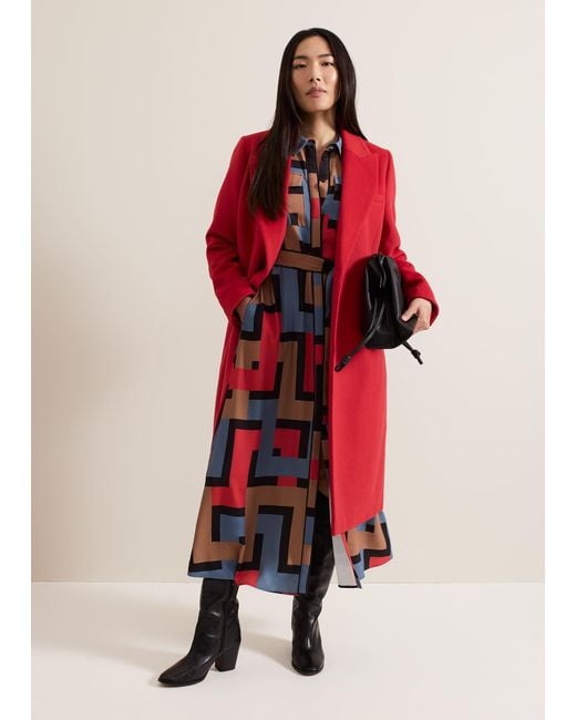 Phase Eight Red 's Skye Double Breasted Midaxi Wool Coat