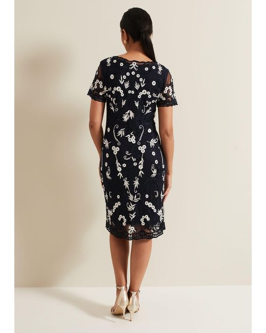 Phase Eight Blue 's Petite Florisa Embroidered Dress