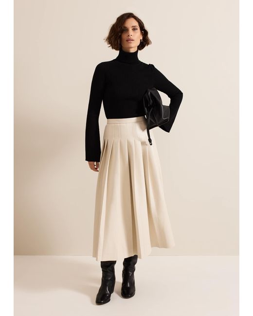 Phase Eight Natural 's Susie Cream Pu Pleated Midi Skirt