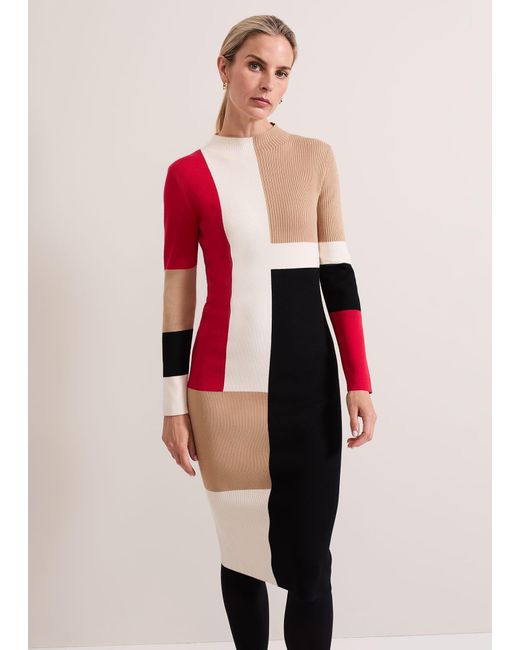 Phase Eight Natural Nancy Colourblock Column Midi Dress