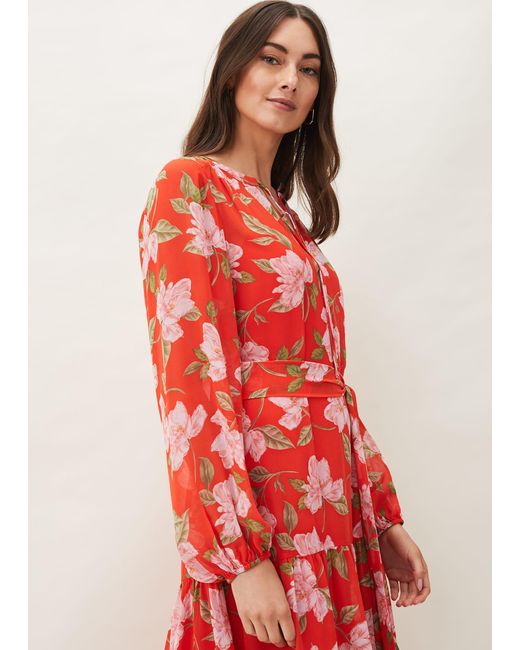 Phase Eight Red 's Philippa Floral Chiffon Maxi Dress