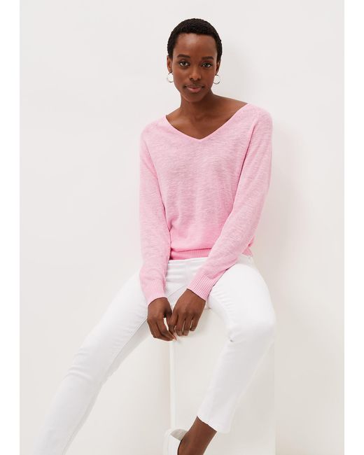 Phase Eight Pink Senita Linen V-Neck Jumper