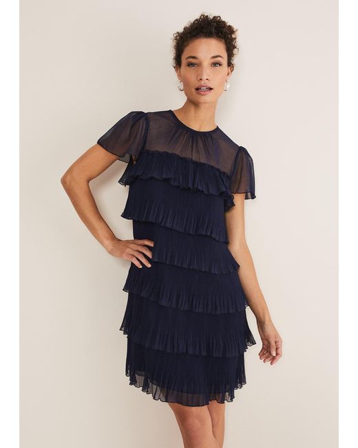 Phase Eight Blue Mimi Pleated Mini Dress