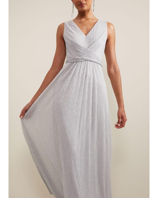 Phase Eight Natural 's Artemis Plisse Shimmer Maxi Dress