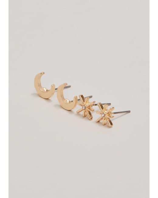Phase Eight Natural Star And Moon Stud Set