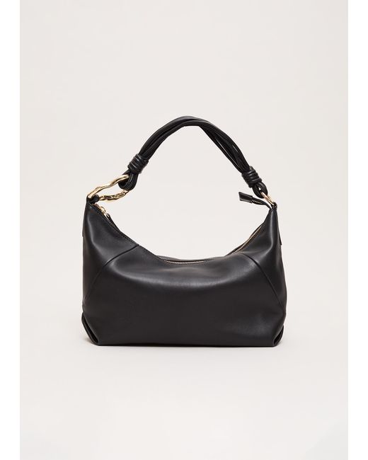 Phase Eight Black Leather Twist Hadle Shoulder Bag