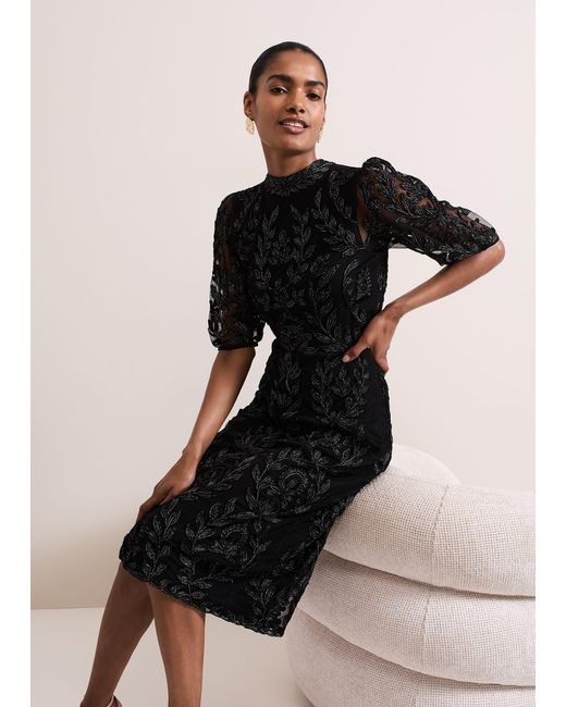 Phase Eight Black Misha Tapework Shimmer Dress