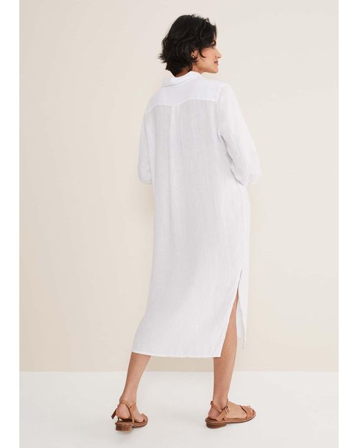 Phase Eight White Cynthia Linen Longline Shirt Dress