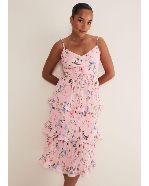 Phase Eight Pink 's River Floral Tiered Midi Dress