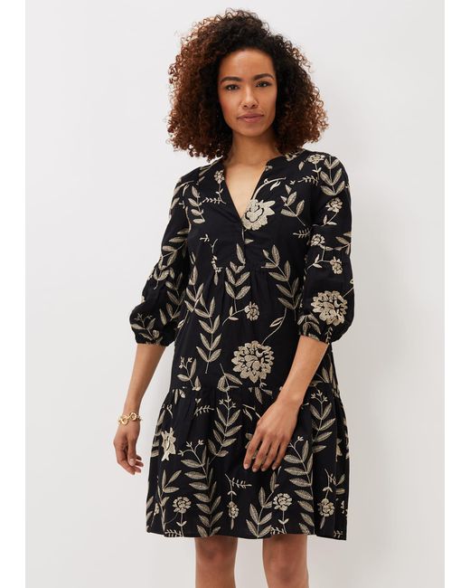 Phase Eight Black Gina Embroidered Dress