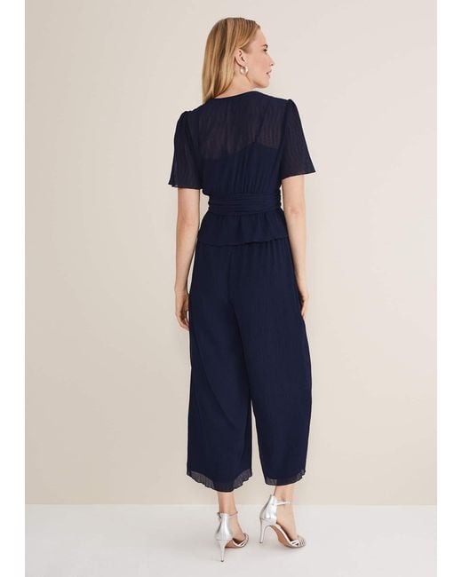 Phase Eight Blue Aster Plisse Trousers Co-Ord