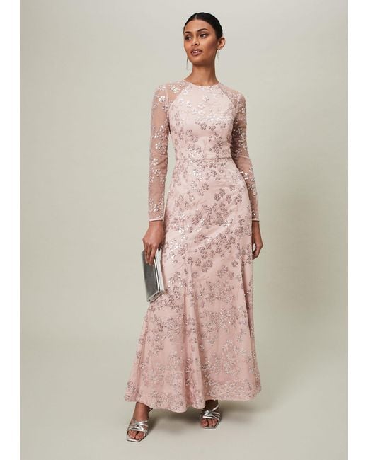 Phase Eight Pink 's Natalya Sequin Floral Maxi Dress