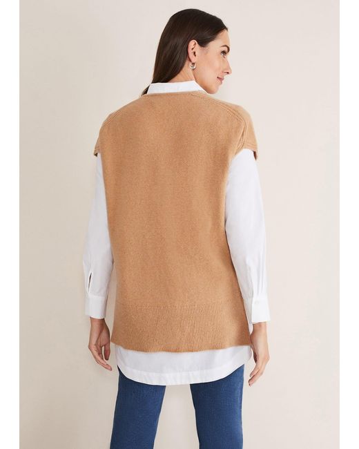 Phase Eight Natural Safin V Neck Wool Blend Knitted Tabbard