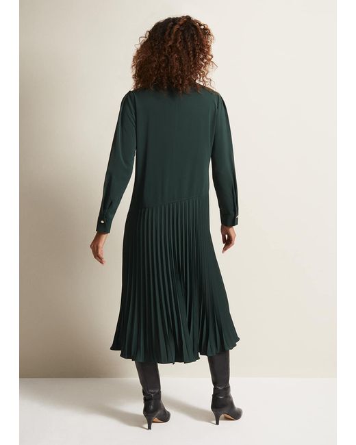 Phase Eight Green Helena Pleated Shirt Midi Dress