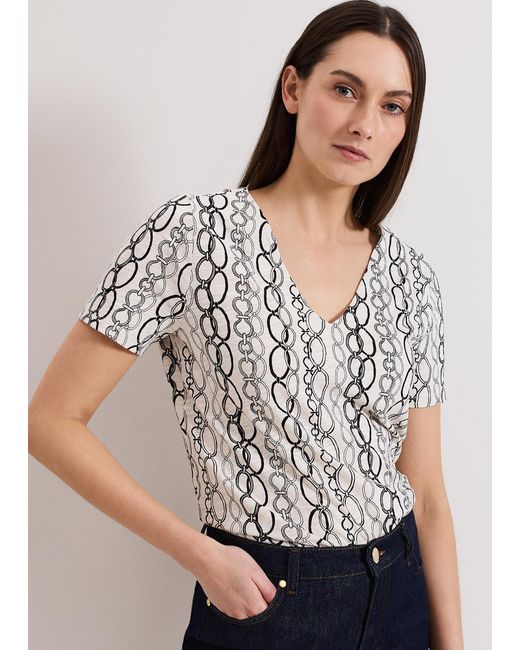 Phase Eight Gray Alice V Neck Chain Print Top