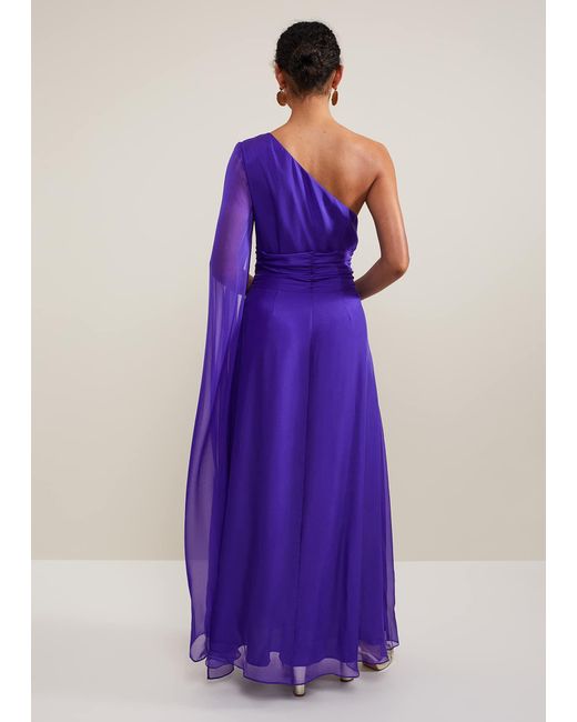 Phase Eight Purple Darby Silk One Shoulder Maxi Dress