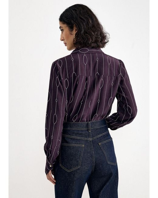 Phase Eight Blue Jacqueline Geo Collared Long Sleeve Blouse