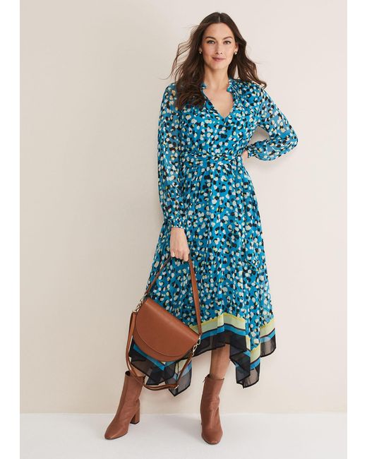 Phase Eight Blue Juno Border Hem Midi Dress