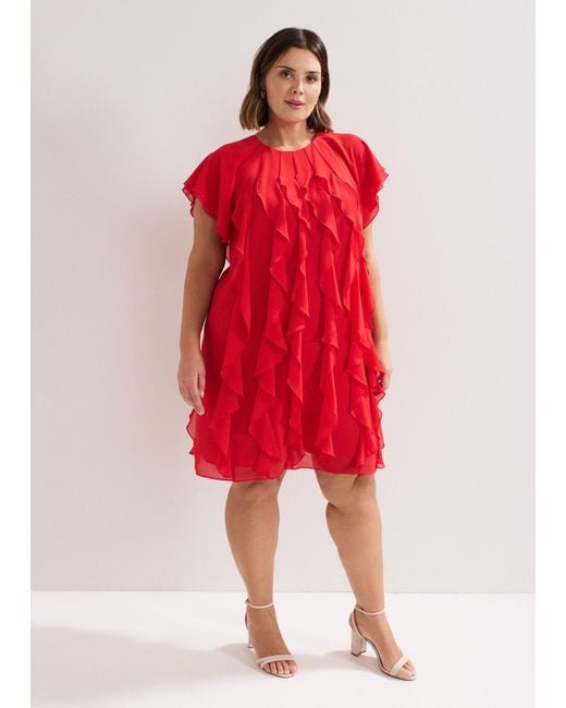 Phase Eight Red Claudette Frill Dress