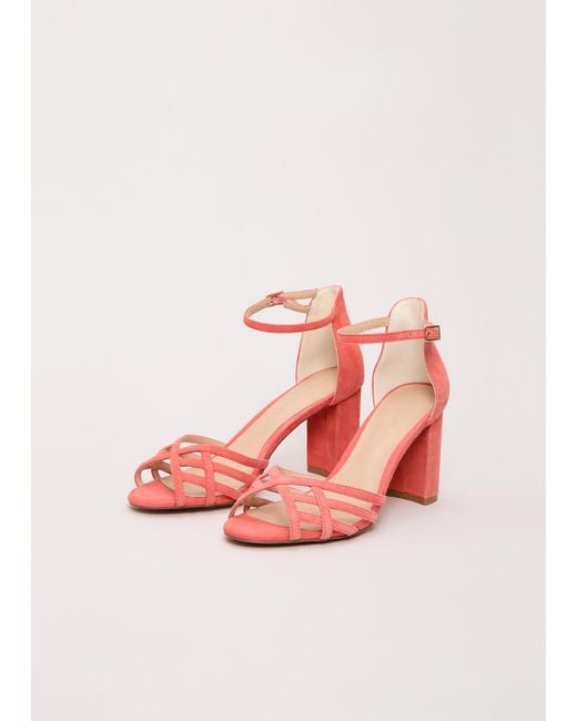 Phase Eight Pink Suede Strappy High Block Sandals