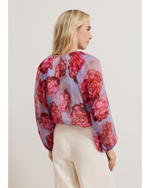 Phase Eight Red Amara Floral Print Silk Blouse