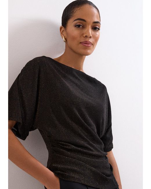 Phase Eight Black Martha Shimmer Draped Top