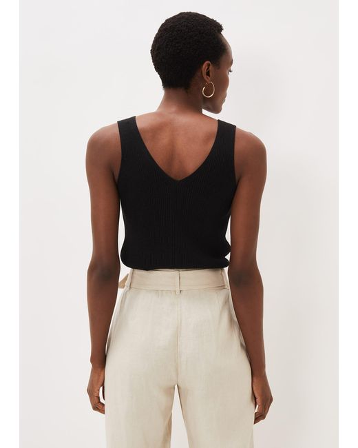 Phase Eight Black Celine Ribbed Button Vest Top