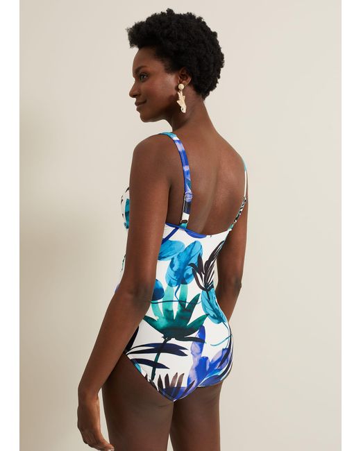 Phase Eight Blue Watercolour Leaf Print Swimsuit