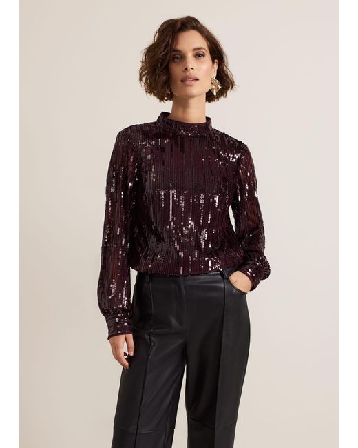 Phase Eight Black Hannah High Neck Sequin Top