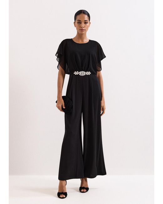 Phase Eight Black Petite Velma Jewelled Belt Jumpsuit