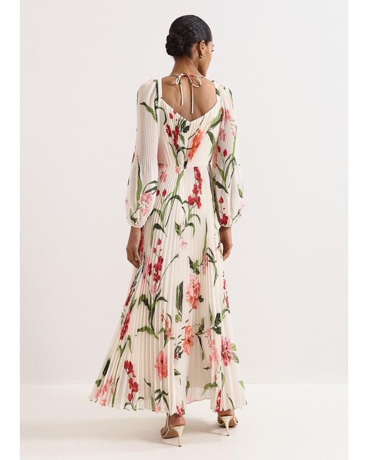 Phase Eight Natural Petite Reanna Floral Pleated Maxi Dress