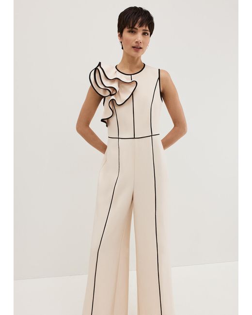 Phase Eight Gray Lucille Ruffle Tipped Contrast Jumpsuit