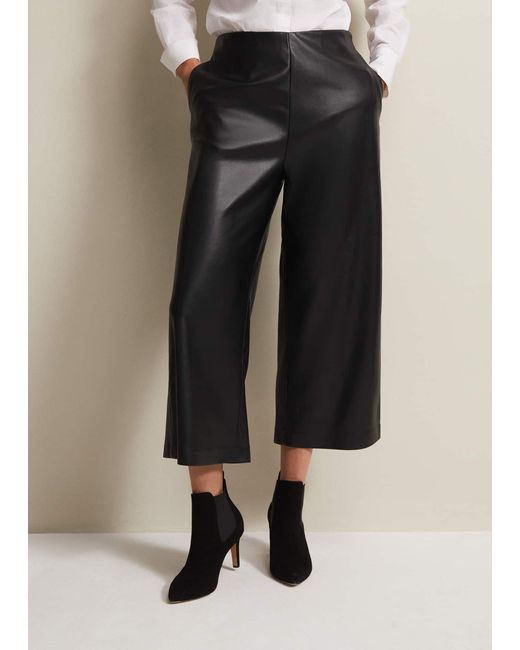 Phase Eight Natural 's Emeline Black Faux Leather Culottes
