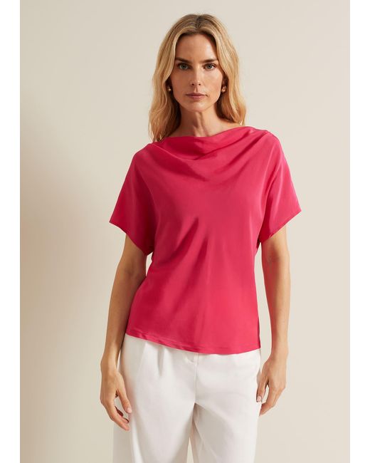 Phase Eight Red 's Cheryl Cowl Neck Woven Front Top
